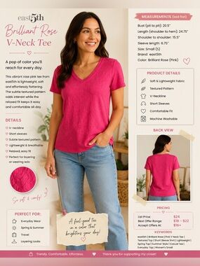 East 5th Bright Pink V-Neck Short Sleeve Top